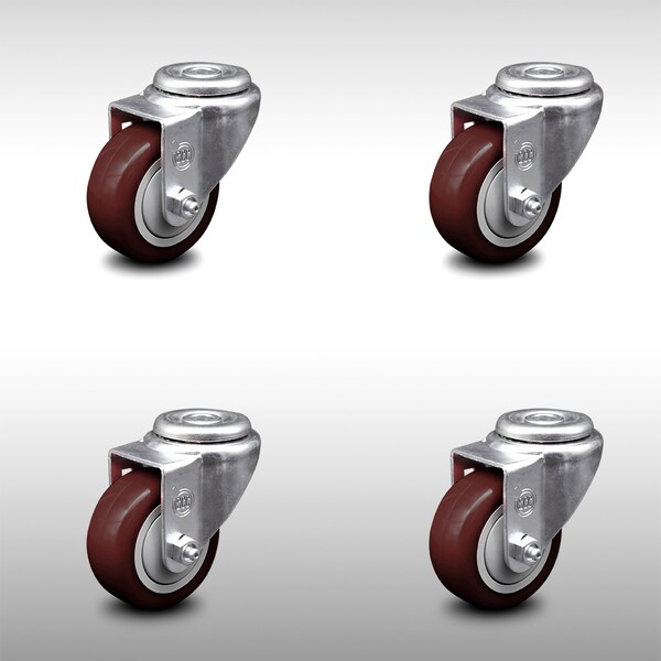 Service Caster 3 Inch SS Maroon Polyurethane Wheel Swivel Bolt Hole Caster Set SCC-SSBH20S314-PPUB-MRN-4 - main